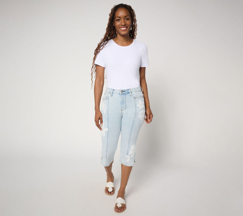 Driftwood Jeans Embroidered Clam Digger Capri - Petunia — View 5