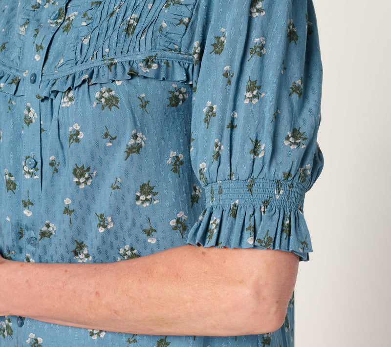 Me by Jennie Garth Marigold Printed Blouse with Puff Sleeve — View 6