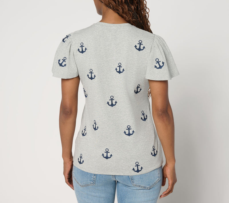Driftwood Jeans Relaxed Flutter Tee - Anchors — View 4