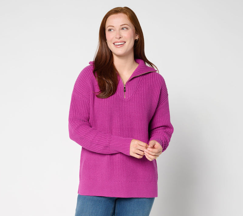 Belle by Kim Gravel Chunky Shaker Half Zip Sweater — View 16