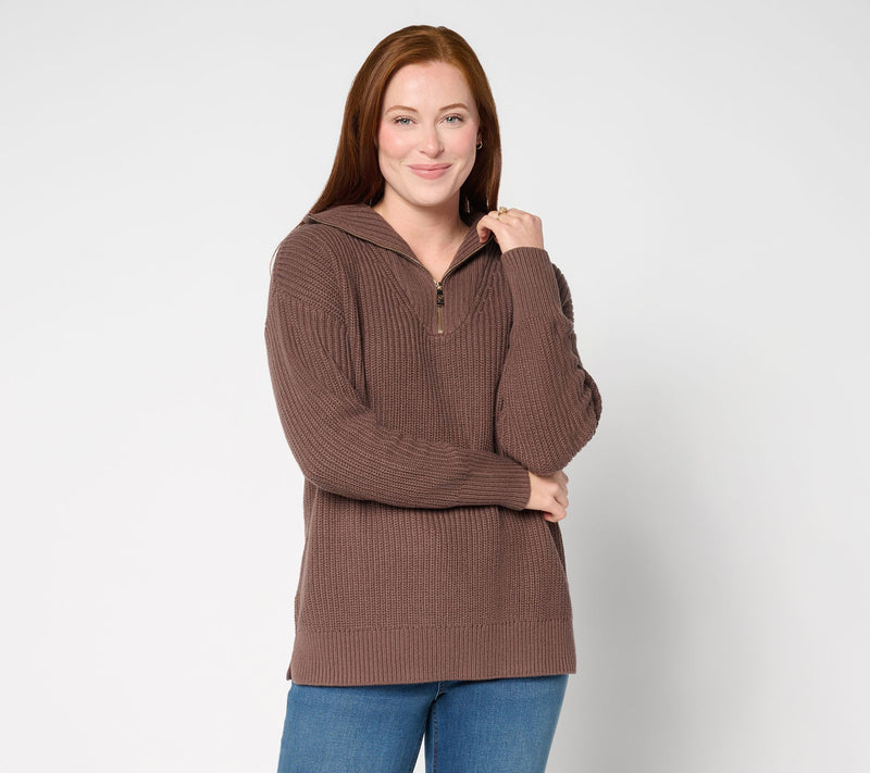 Belle by Kim Gravel Chunky Shaker Half Zip Sweater — View 18