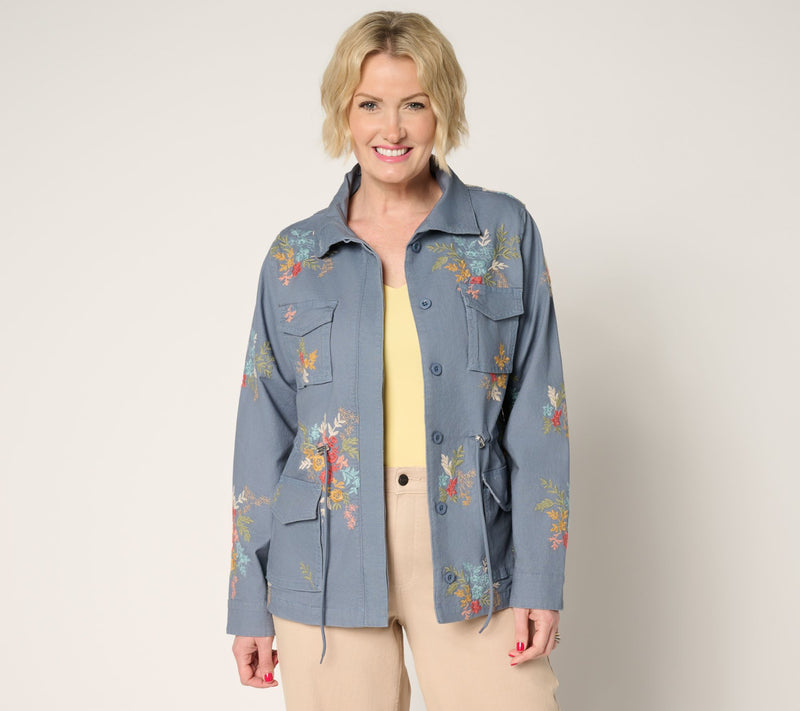 Driftwood Jeans Amber Linen Utility Jacket - Dusty Blue — View 3