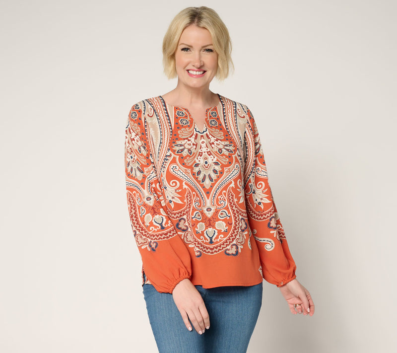 Belle by Kim Gravel Spicy Medallion Print Blouse — View 14