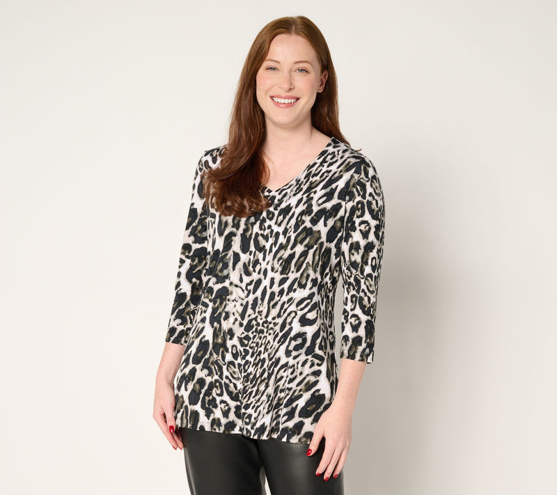 Belle by Kim Gravel Rayon Spandex Animal Instinct V Neck Top — View 14