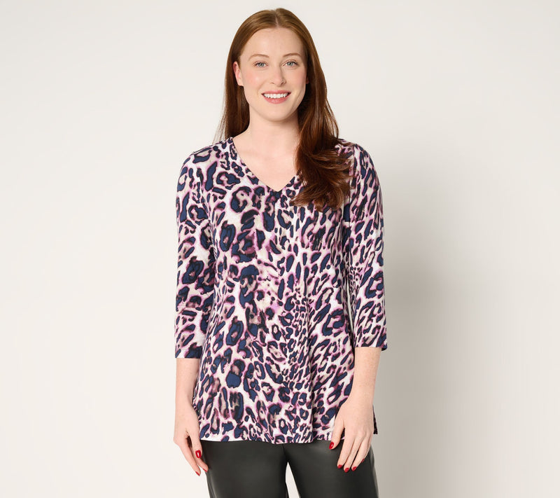 Belle by Kim Gravel Rayon Spandex Animal Instinct V Neck Top — View 3