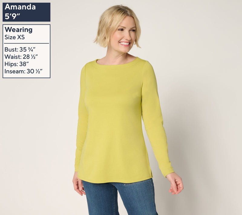 Belle by Kim Gravel TripleLuxe Knit Bateau Long Sleeve Top — View 3
