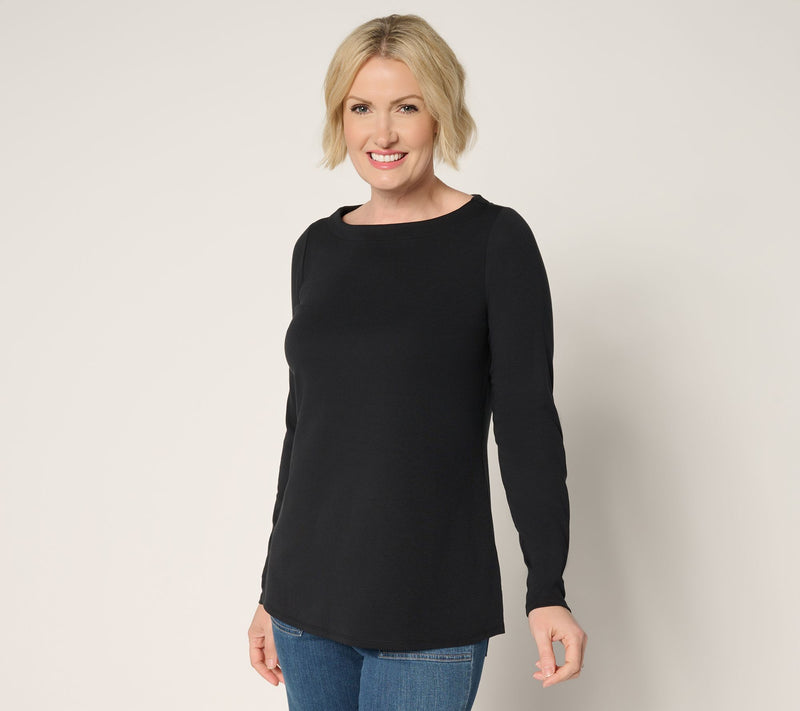 Belle by Kim Gravel TripleLuxe Knit Bateau Long Sleeve Top — View 16