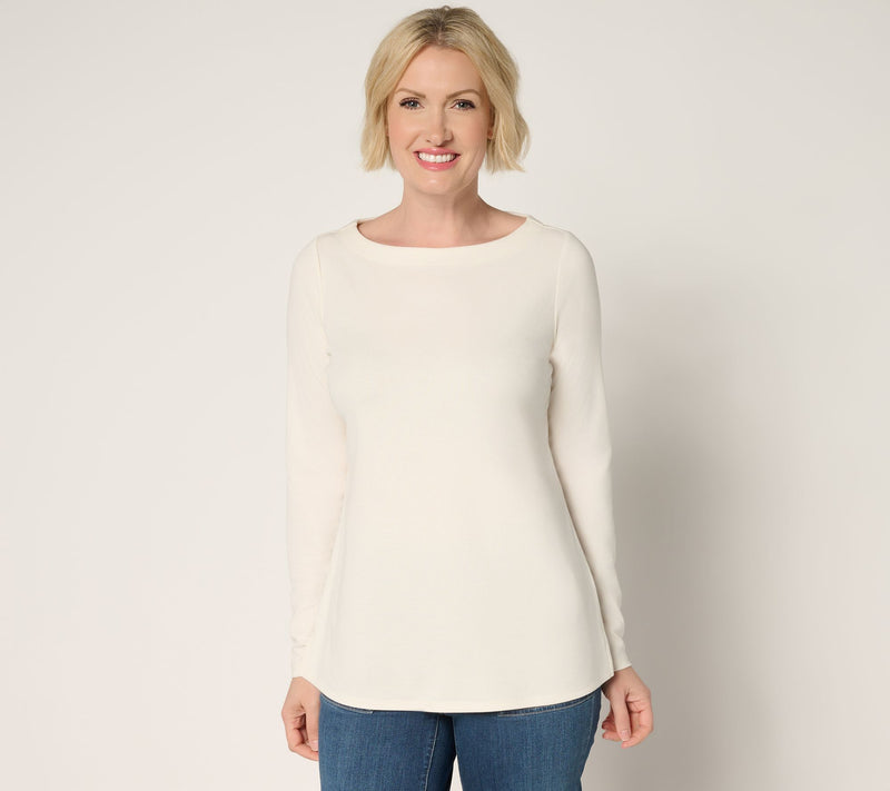 Belle by Kim Gravel TripleLuxe Knit Bateau Long Sleeve Top — View 17