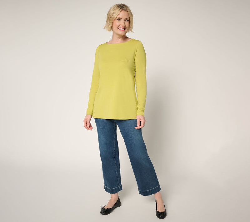 Belle by Kim Gravel TripleLuxe Knit Bateau Long Sleeve Top — View 5