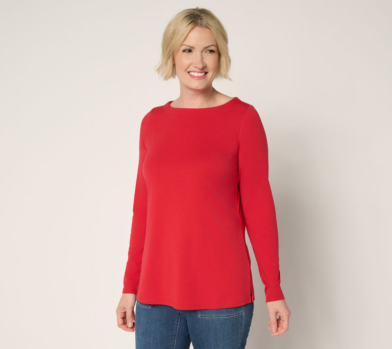 Belle by Kim Gravel TripleLuxe Knit Bateau Long Sleeve Top — View 20