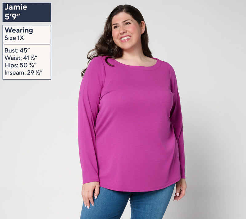 Belle by Kim Gravel TripleLuxe Knit Bateau Long Sleeve Top — View 2