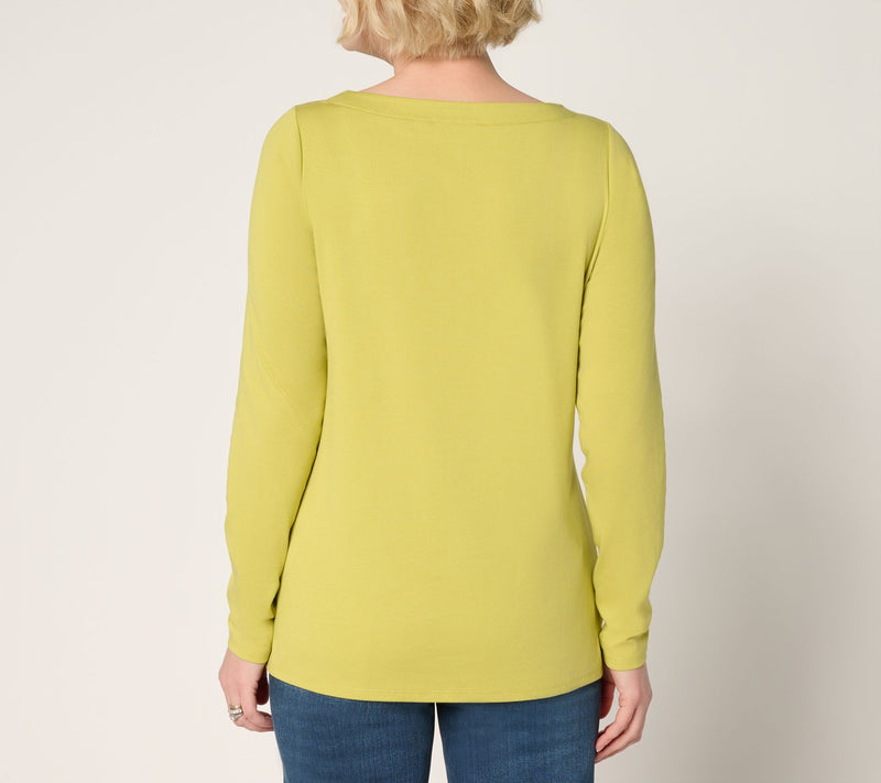 Belle by Kim Gravel TripleLuxe Knit Bateau Long Sleeve Top — View 4