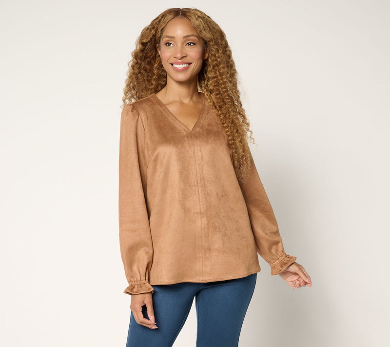 Belle Boho by Kim Gravel PerSuede Me Western Chic V Neck Top — View 12