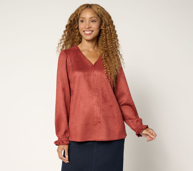Belle Boho by Kim Gravel PerSuede Me Western Chic V Neck Top — View 15