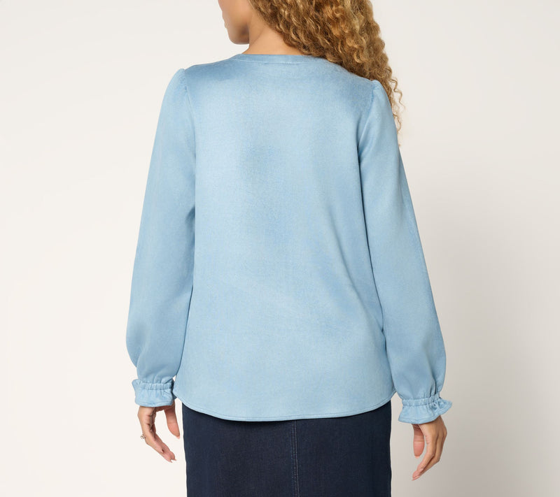 Belle Boho by Kim Gravel PerSuede Me Western Chic V Neck Top — View 4
