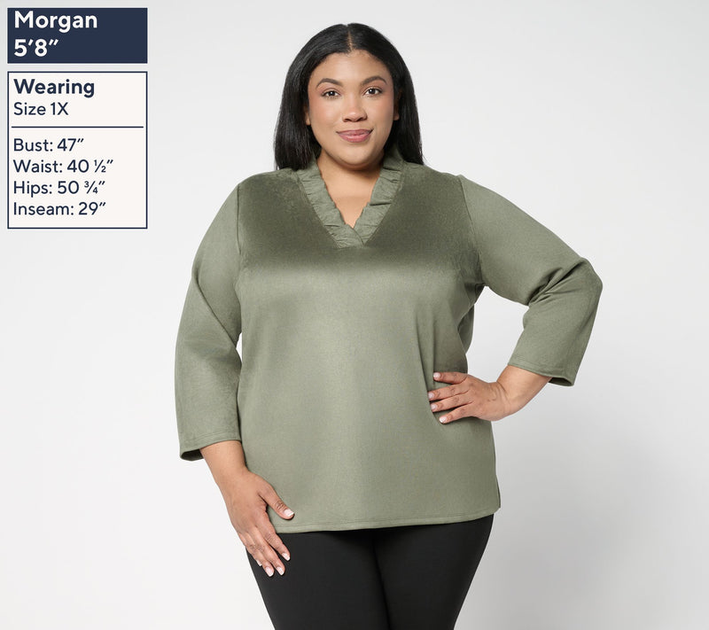 Belle Boho by Kim Gravel PerSuede Me Ruffle Collar V Neck Top — View 2