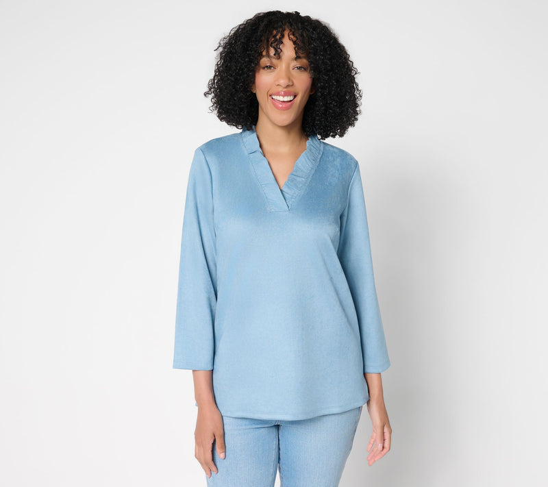 Belle Boho by Kim Gravel PerSuede Me Ruffle Collar V Neck Top — View 13