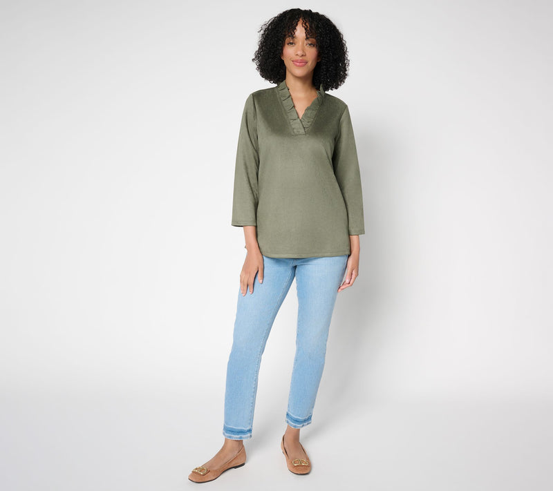 Belle Boho by Kim Gravel PerSuede Me Ruffle Collar V Neck Top — View 5