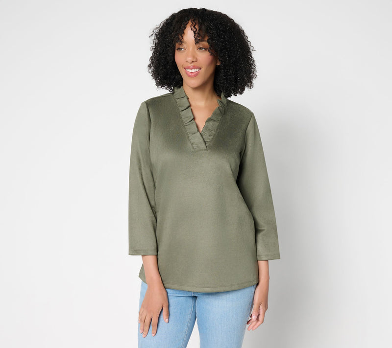 Belle Boho by Kim Gravel PerSuede Me Ruffle Collar V Neck Top — Main view