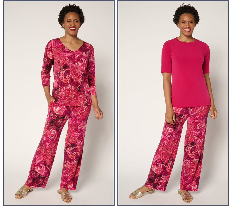 Susan Graver Set of 2 Liquid Knit Print & Solid Tops — View 17