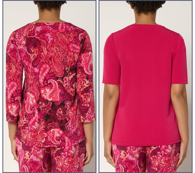 Susan Graver Set of 2 Liquid Knit Print & Solid Tops — View 16
