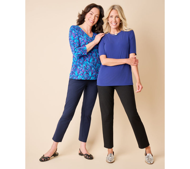 Susan Graver Set of 2 Liquid Knit Print & Solid Tops — View 20