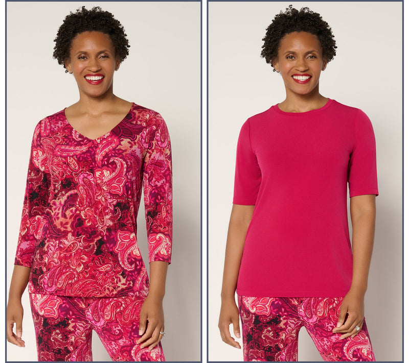 Susan Graver Set of 2 Liquid Knit Print & Solid Tops — View 11