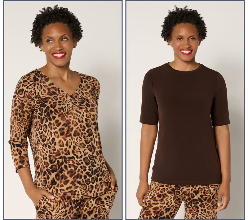 Susan Graver Set of 2 Liquid Knit Print & Solid Tops — View 7