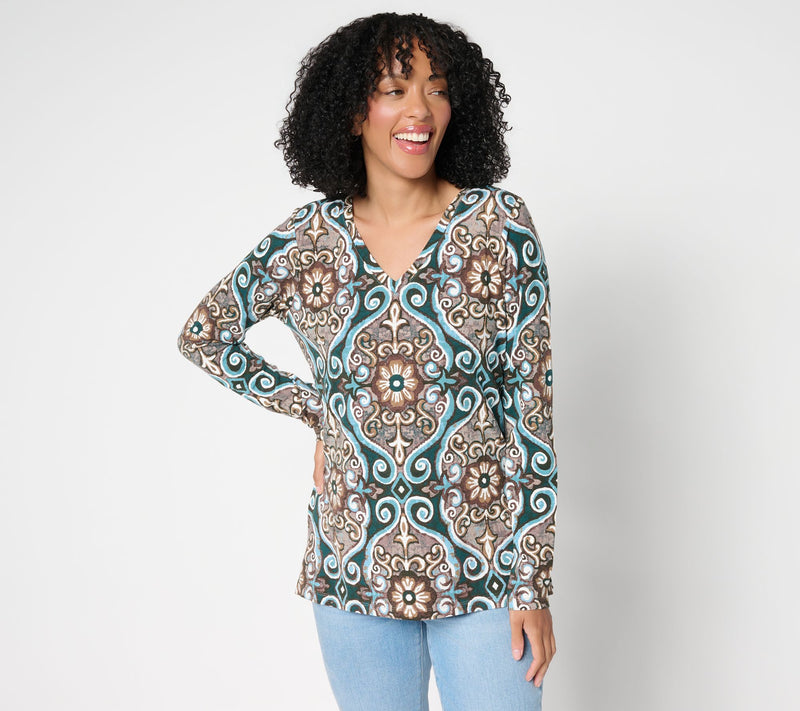 Belle Boho by Kim Gravel Slub Knit Painted Medallion Top — View 12