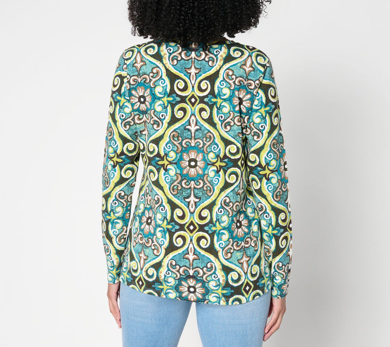 Belle Boho by Kim Gravel Slub Knit Painted Medallion Top — View 4