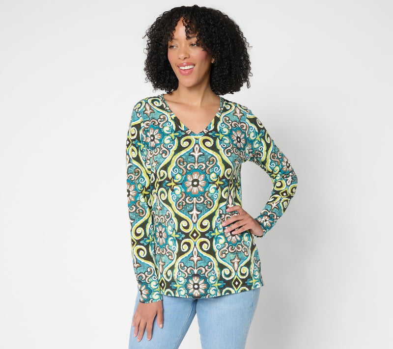 Belle Boho by Kim Gravel Slub Knit Painted Medallion Top — View 13
