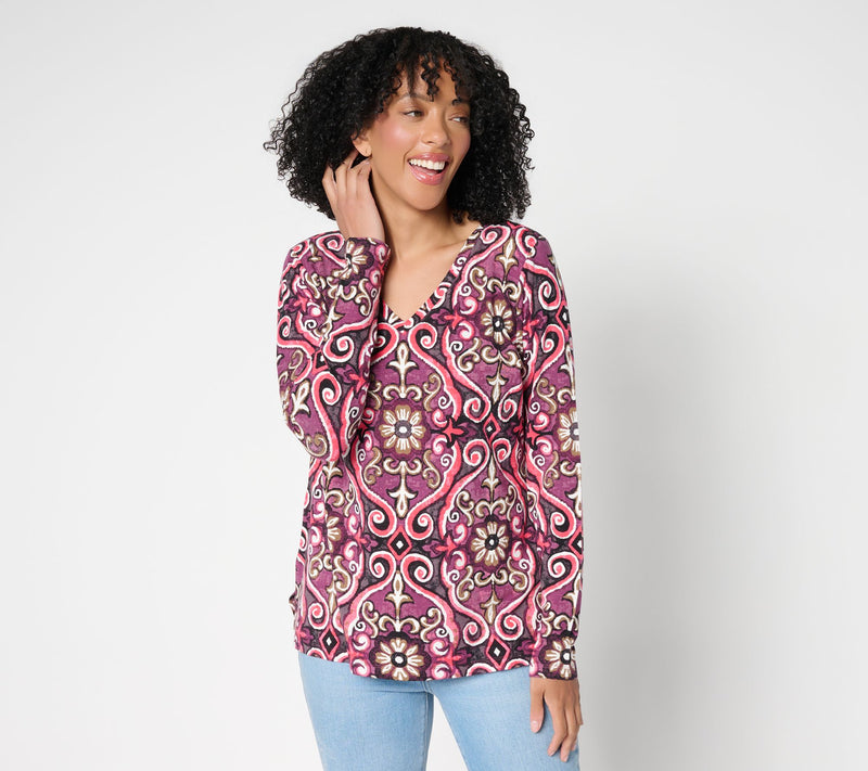 Belle Boho by Kim Gravel Slub Knit Painted Medallion Top — View 14