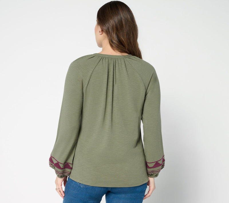 Belle Boho by Kim Gravel Slub Knit Embroidered Peasant Top — View 3
