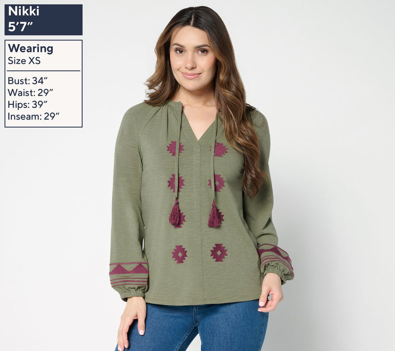 Belle Boho by Kim Gravel Slub Knit Embroidered Peasant Top — View 2