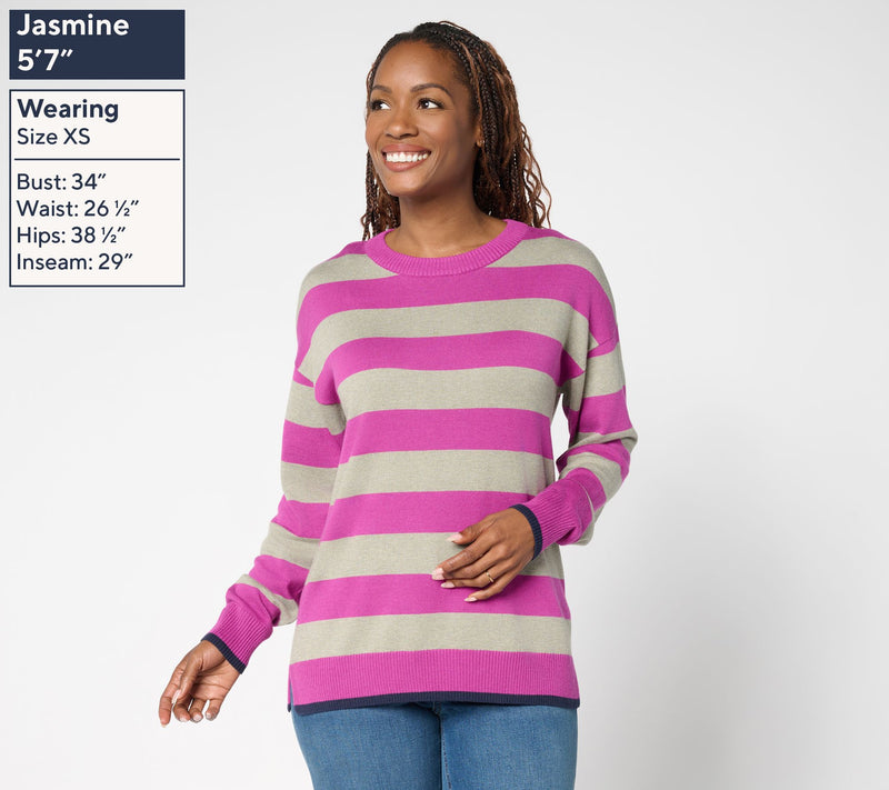 Belle by Kim Gravel Wide Striped Sweater with Pop Tipping — View 3