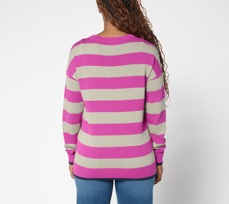 Belle by Kim Gravel Wide Striped Sweater with Pop Tipping — View 4