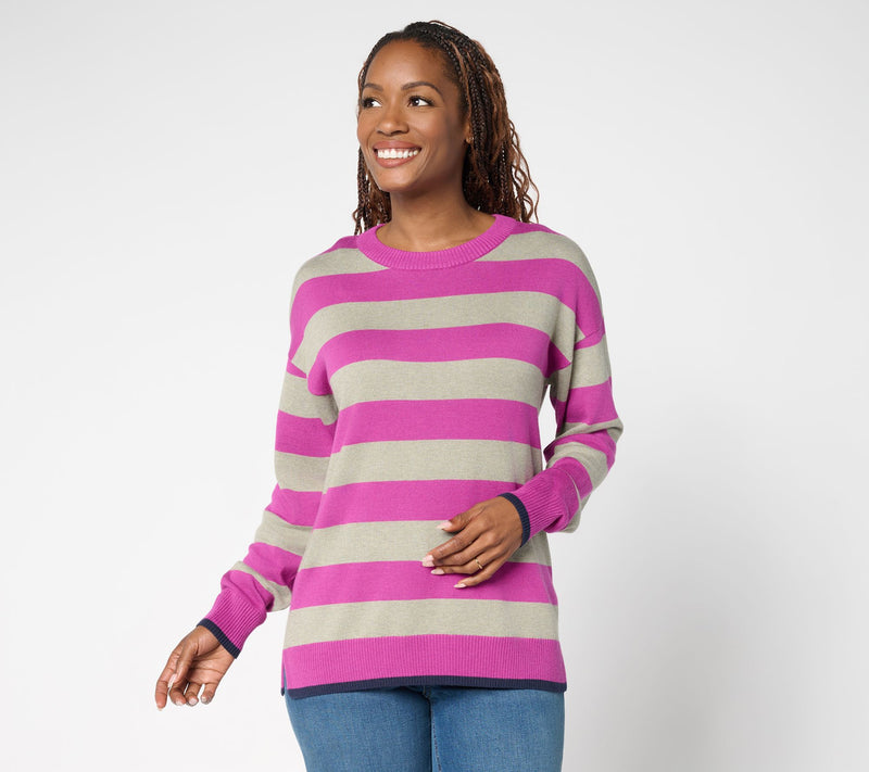 Belle by Kim Gravel Wide Striped Sweater with Pop Tipping — View 10