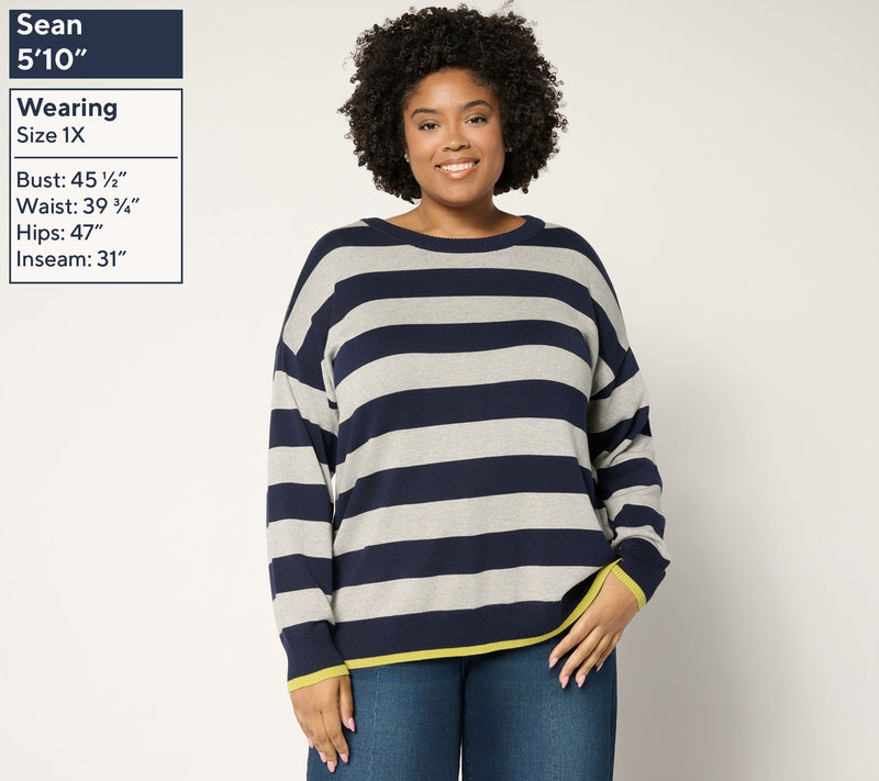 Belle by Kim Gravel Wide Striped Sweater with Pop Tipping — View 2