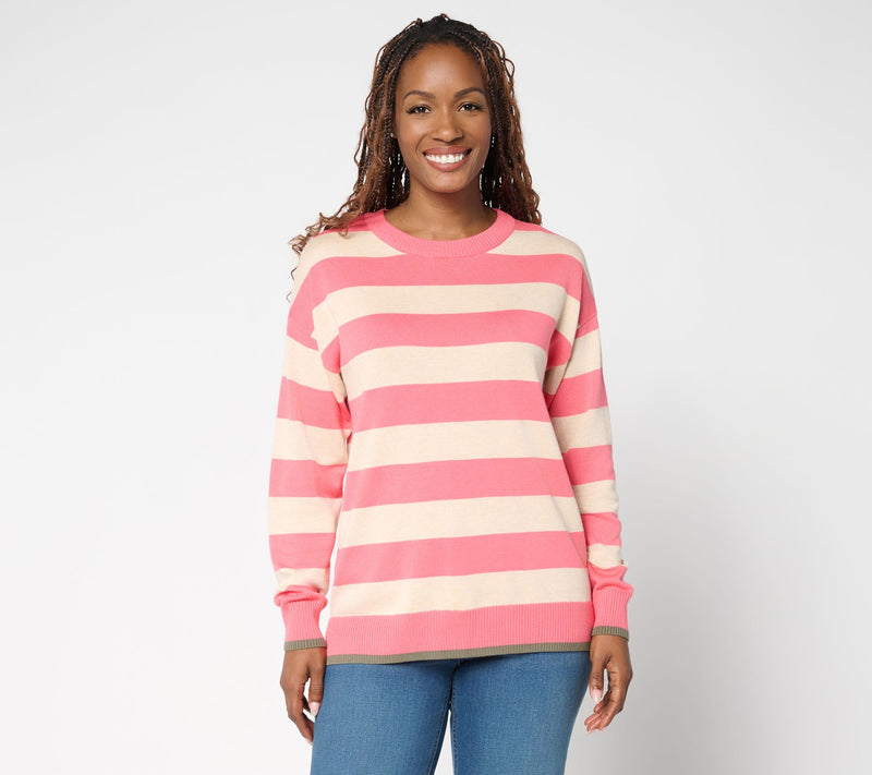 Belle by Kim Gravel Wide Striped Sweater with Pop Tipping — View 11