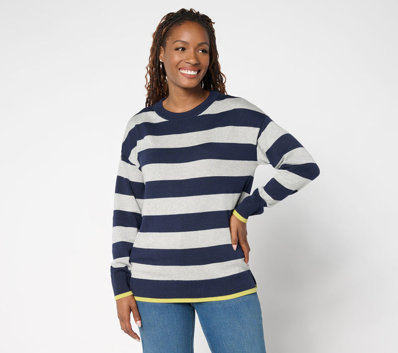 Belle by Kim Gravel Wide Striped Sweater with Pop Tipping — View 13