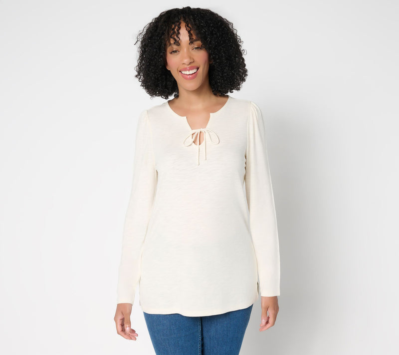 Belle by Kim Gravel Slub Knit U Neck Tie Front Top — View 13