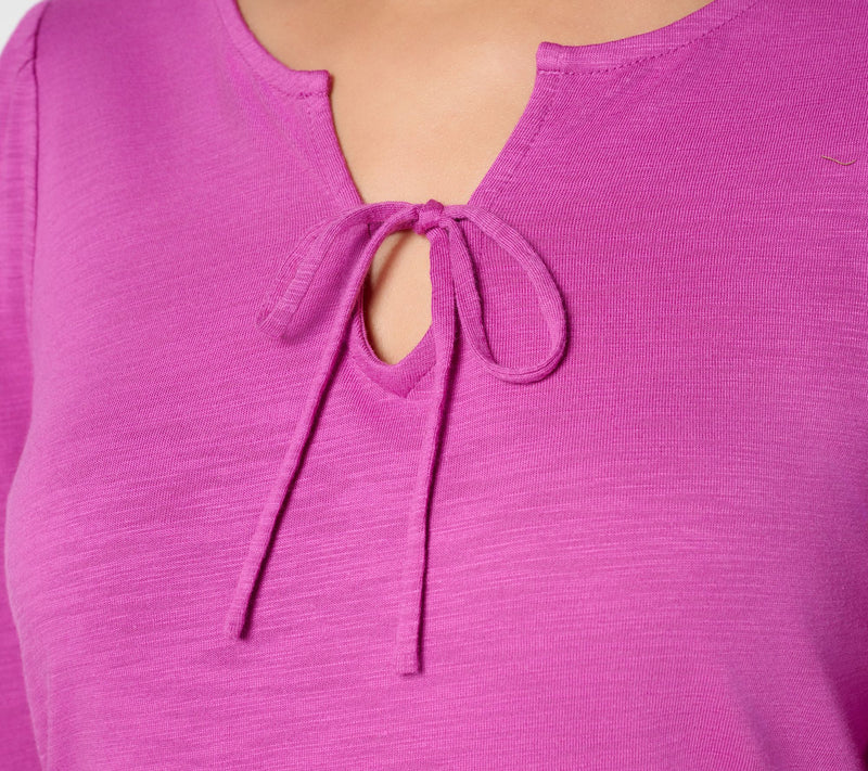 Belle by Kim Gravel Slub Knit U Neck Tie Front Top — View 5