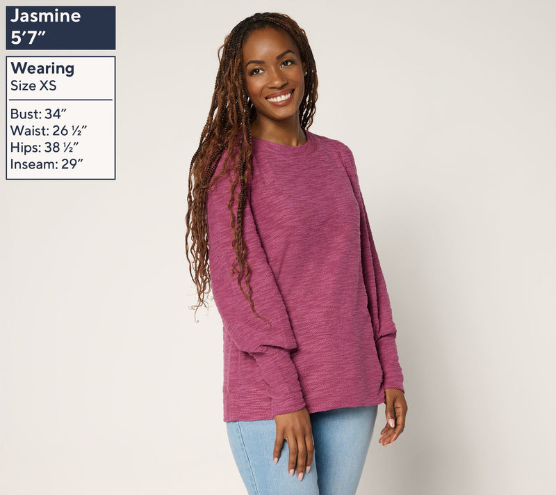 Belle by Kim Gravel Sweatshirt Slub Crewneck Bishop Slv Top — View 3