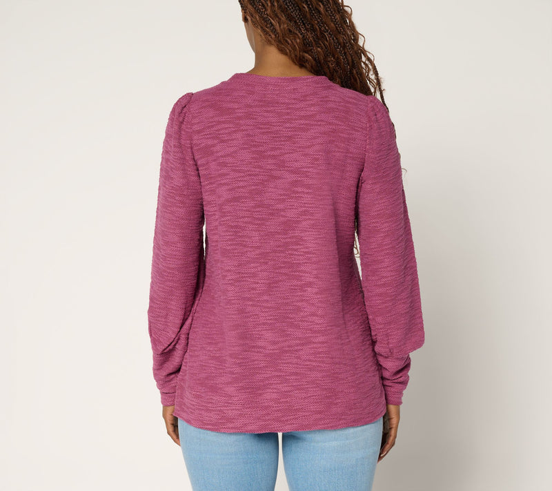 Belle by Kim Gravel Sweatshirt Slub Crewneck Bishop Slv Top — View 4