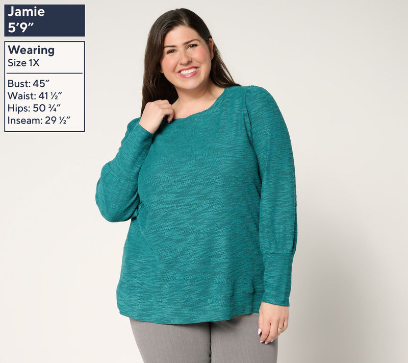 Belle by Kim Gravel Sweatshirt Slub Crewneck Bishop Slv Top — View 2