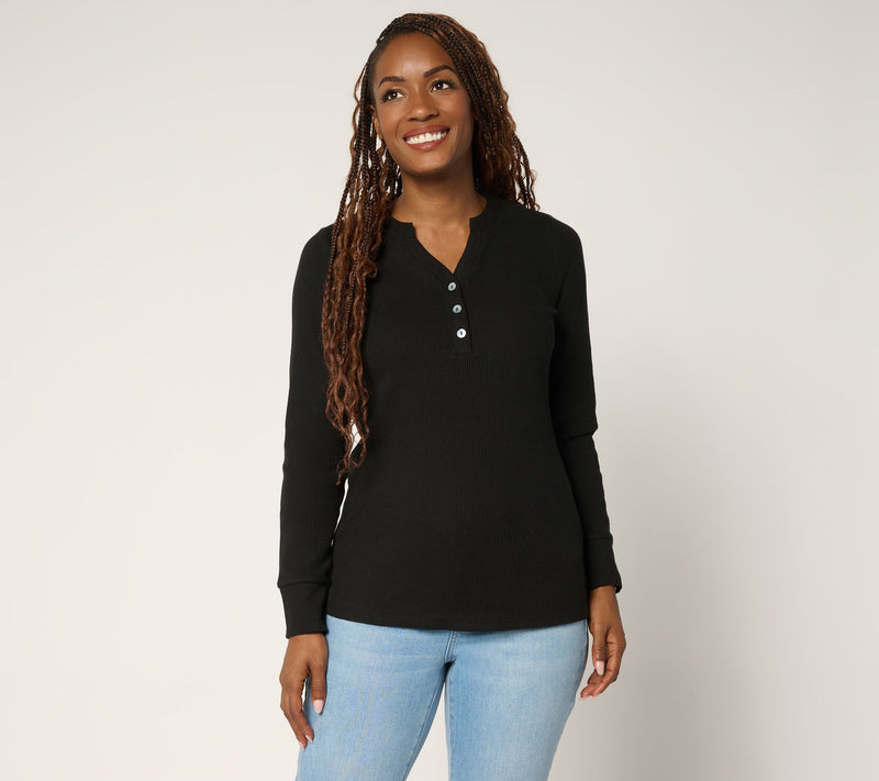 Belle by Kim Gravel Micro Waffle Layering Henley — View 13