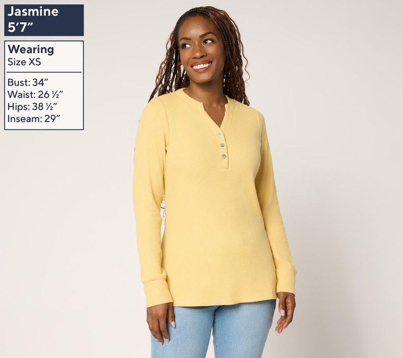 Belle by Kim Gravel Micro Waffle Layering Henley — View 3