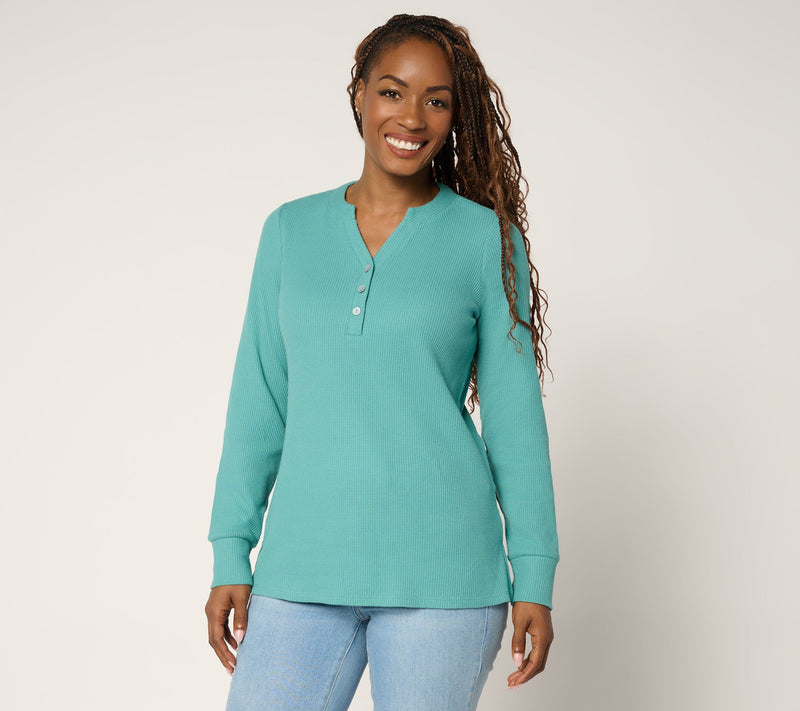 Belle by Kim Gravel Micro Waffle Layering Henley — View 16