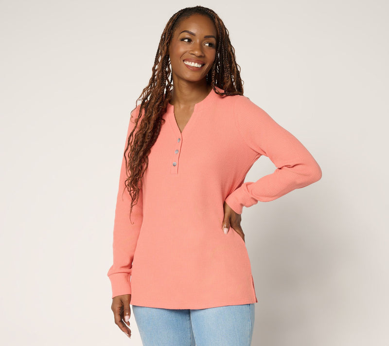 Belle by Kim Gravel Micro Waffle Layering Henley — View 17