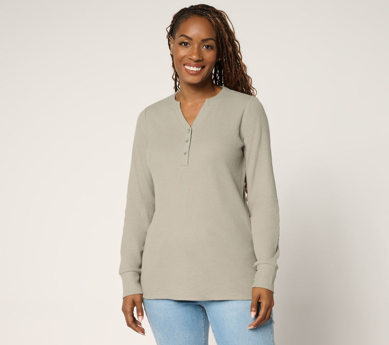 Belle by Kim Gravel Micro Waffle Layering Henley — View 18
